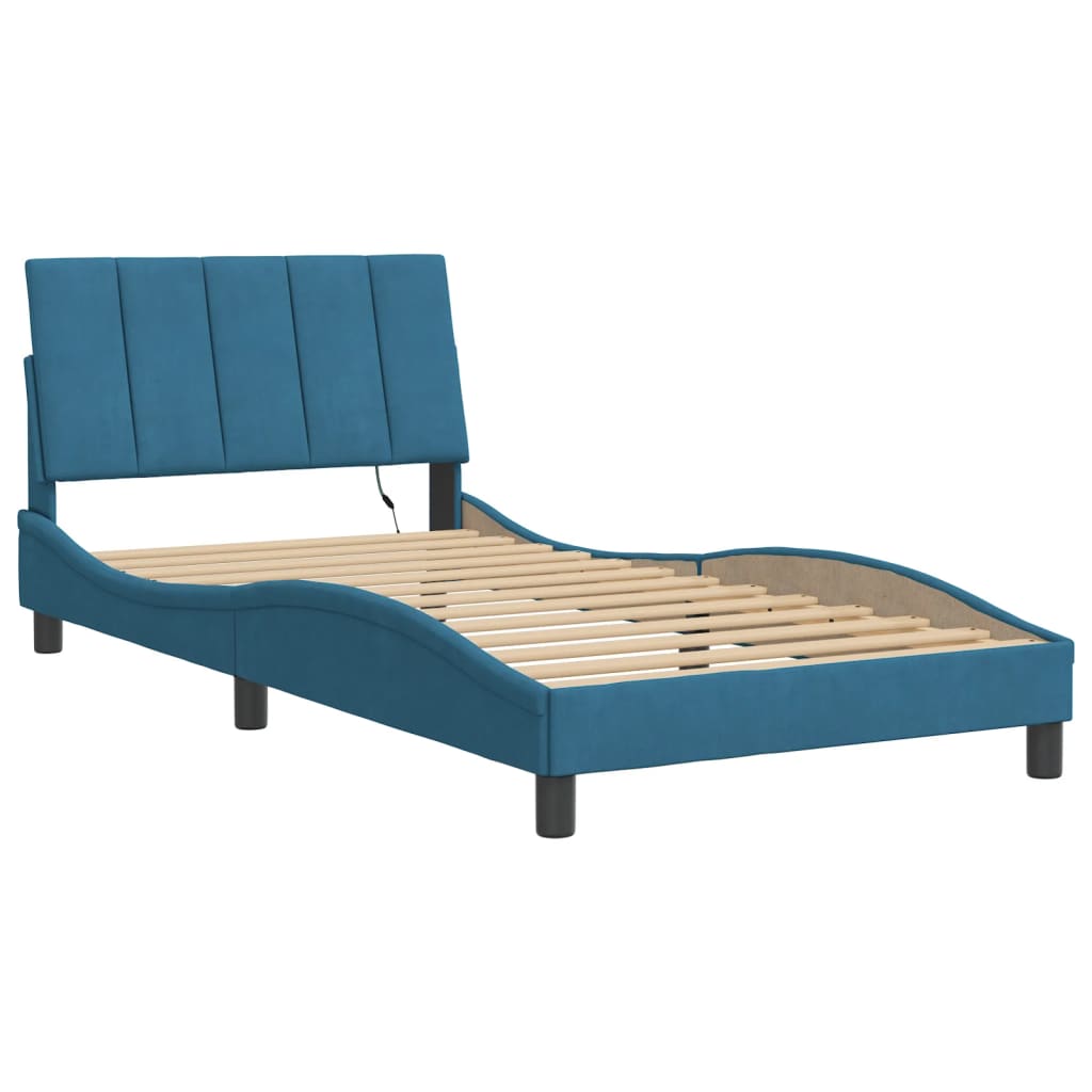 Bedframe met LED zonder matras "Hanko" fluweel blauw 100x200 cm is nu te koop bij PeponiXL, paradijselijk wonen!