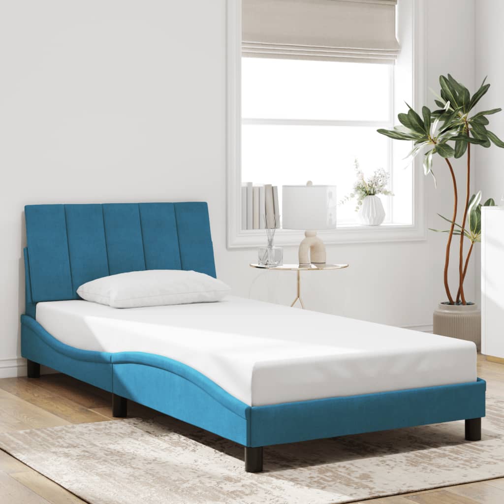 Bedframe met LED zonder matras "Hanko" fluweel blauw 100x200 cm is nu te koop bij PeponiXL, paradijselijk wonen!