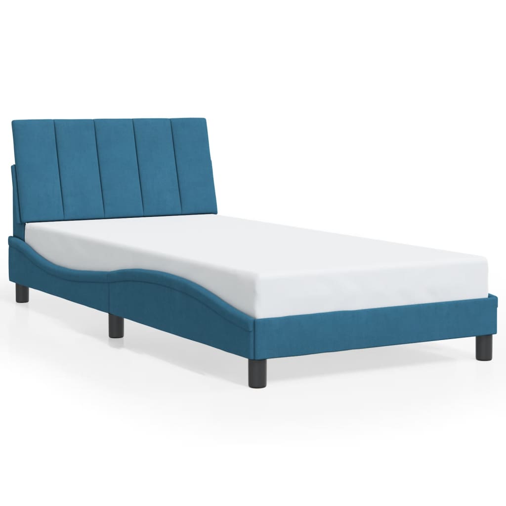 Bedframe met LED zonder matras "Hanko" fluweel blauw 100x200 cm is nu te koop bij PeponiXL, paradijselijk wonen!