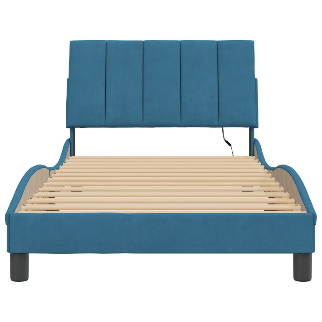 Bedframe met LED zonder matras "Hanko" fluweel blauw 100x200 cm is nu te koop bij PeponiXL, paradijselijk wonen!