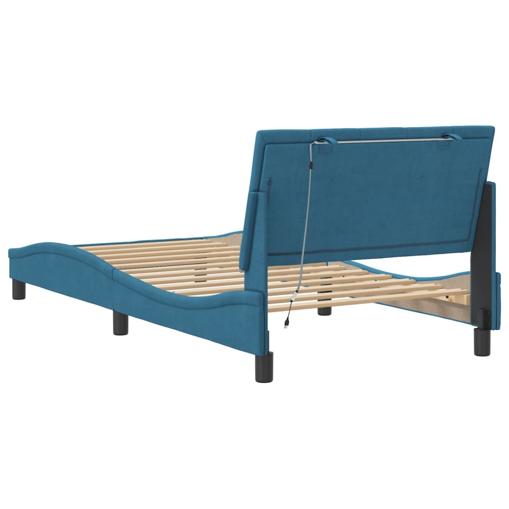 Bedframe met LED zonder matras "Hanko" fluweel blauw 100x200 cm is nu te koop bij PeponiXL, paradijselijk wonen!