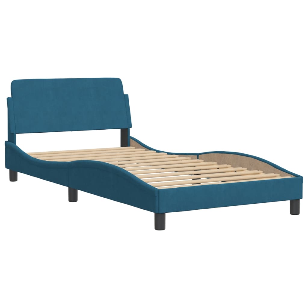 Bedframe met LED zonder matras "Hanko" fluweel blauw 100x200 cm is nu te koop bij PeponiXL, paradijselijk wonen!