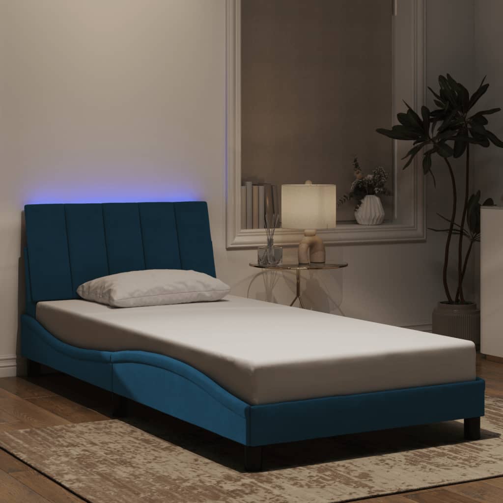 Bedframe met LED zonder matras "Hanko" fluweel blauw 100x200 cm is nu te koop bij PeponiXL, paradijselijk wonen!