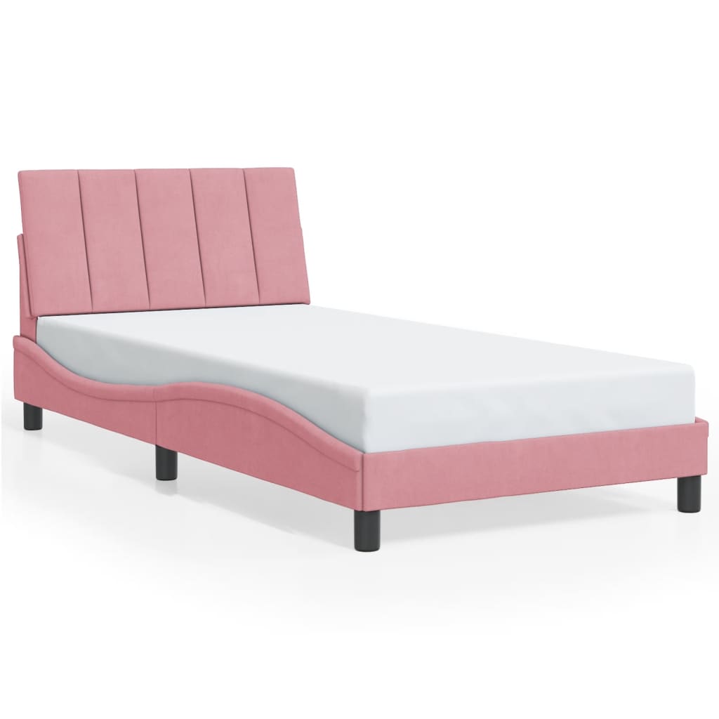 Bedframe met LED zonder matras "Hanko" fluweel roze 100x200 cm is nu te koop bij PeponiXL, paradijselijk wonen!