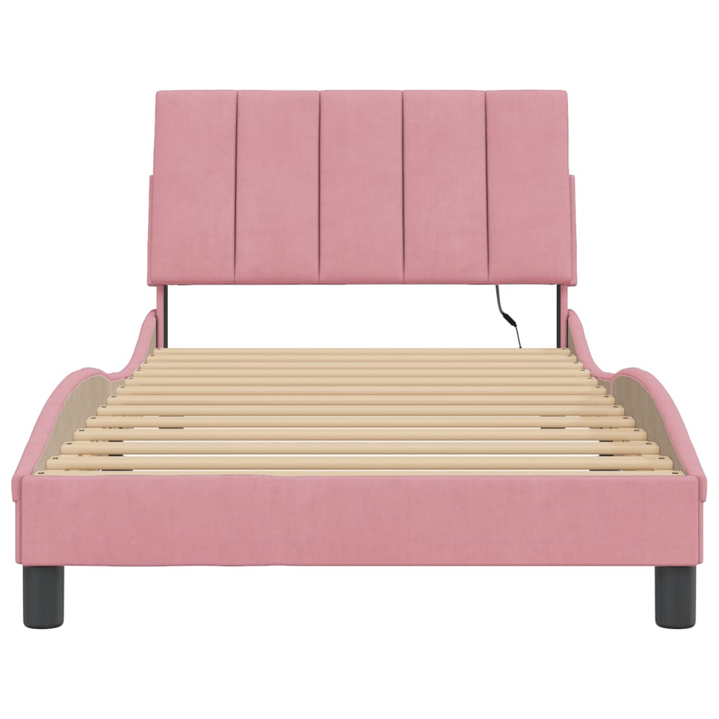 Bedframe met LED zonder matras "Hanko" fluweel roze 100x200 cm is nu te koop bij PeponiXL, paradijselijk wonen!