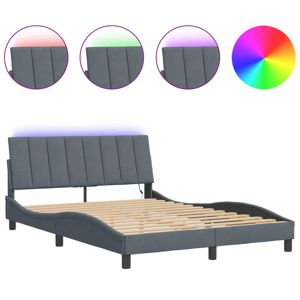 Bedframe met LED zonder matras "Hanko" fluweel donkergrijs 120x200 cm is nu te koop bij PeponiXL, paradijselijk wonen!