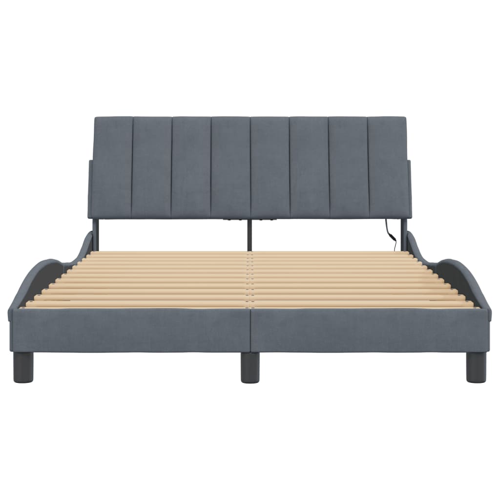 Bedframe met LED zonder matras "Hanko" fluweel donkergrijs 120x200 cm is nu te koop bij PeponiXL, paradijselijk wonen!