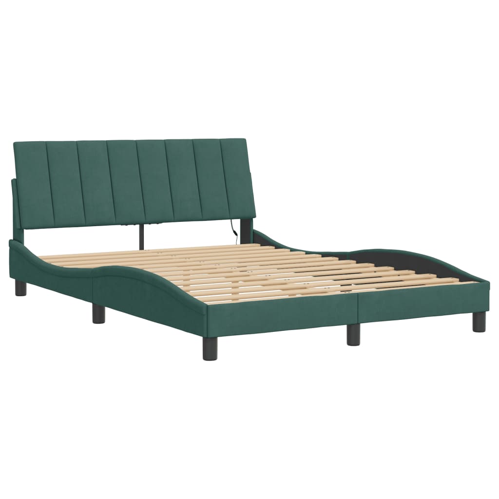 Bedframe met LED zonder matras "Hanko" fluweel donkergroen 120x200 cm is nu te koop bij PeponiXL, paradijselijk wonen!