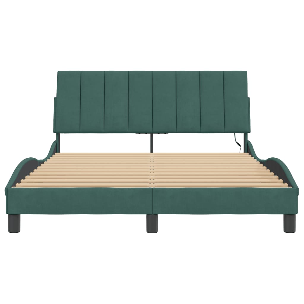 Bedframe met LED zonder matras "Hanko" fluweel donkergroen 120x200 cm is nu te koop bij PeponiXL, paradijselijk wonen!