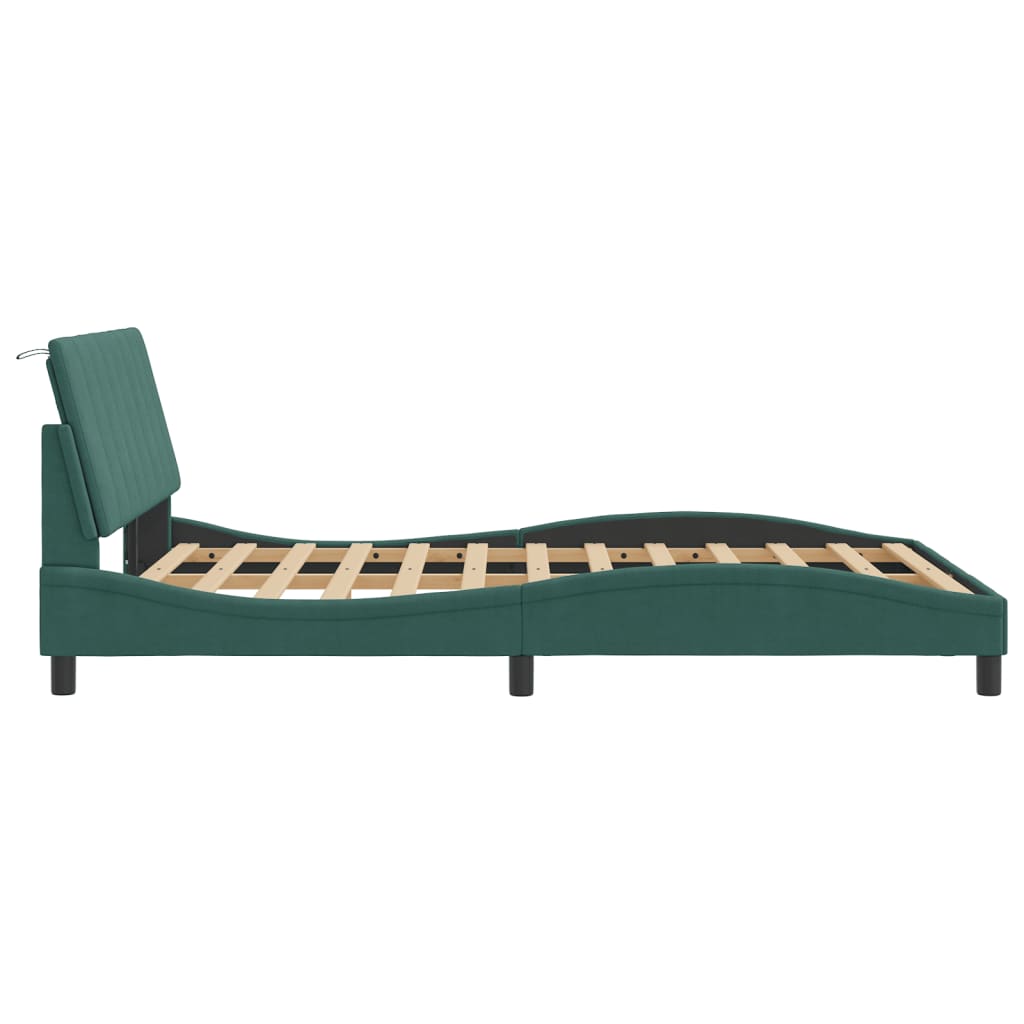 Bedframe met LED zonder matras "Hanko" fluweel donkergroen 120x200 cm is nu te koop bij PeponiXL, paradijselijk wonen!