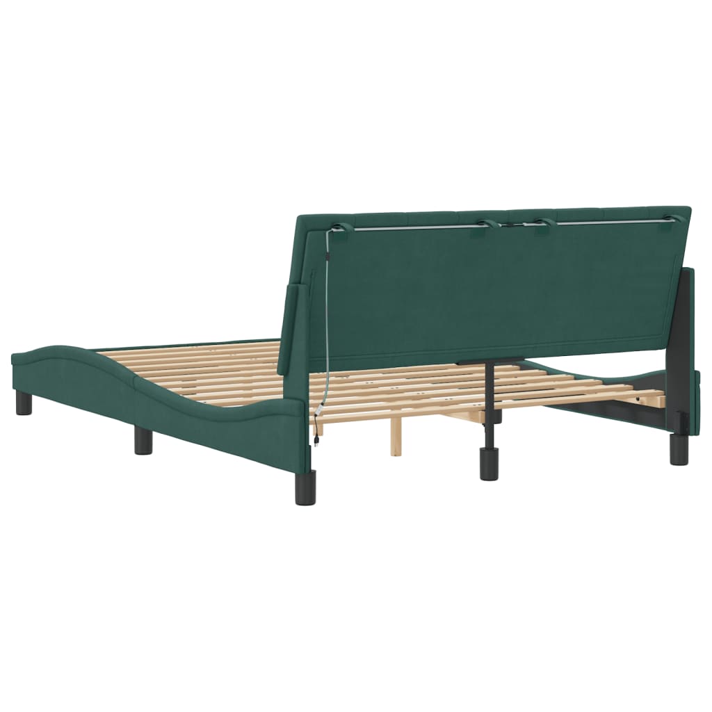 Bedframe met LED zonder matras "Hanko" fluweel donkergroen 120x200 cm is nu te koop bij PeponiXL, paradijselijk wonen!