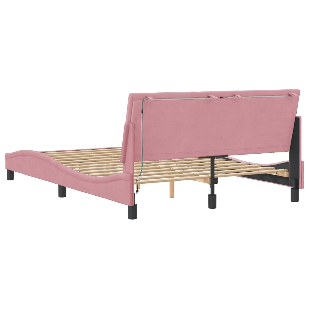 Bedframe met LED zonder matras "Hanko" fluweel roze 120x200 cm is nu te koop bij PeponiXL, paradijselijk wonen!