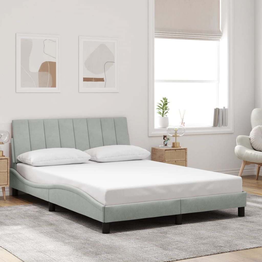 Bedframe met LED zonder matras "Hanko" fluweel lichtgrijs 140x190 cm is nu te koop bij PeponiXL, paradijselijk wonen!