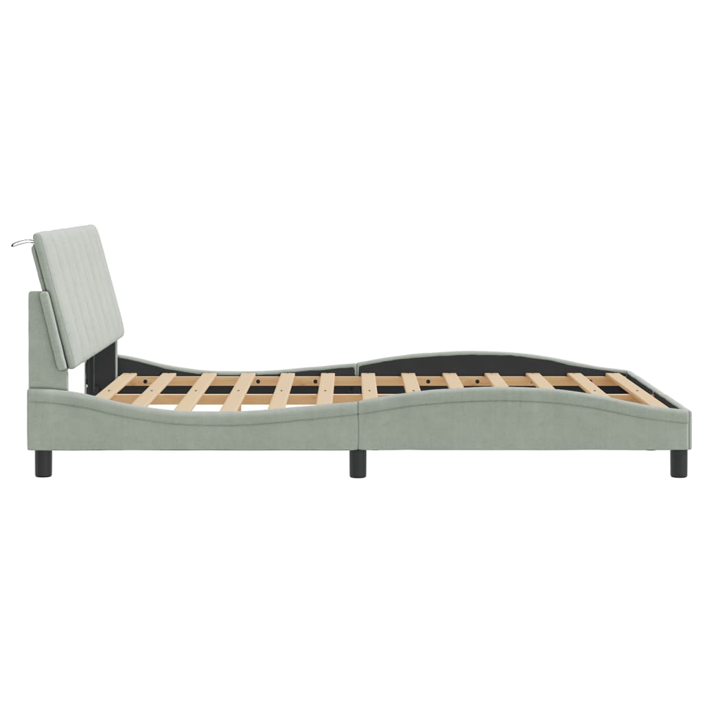 Bedframe met LED zonder matras "Hanko" fluweel lichtgrijs 140x190 cm is nu te koop bij PeponiXL, paradijselijk wonen!