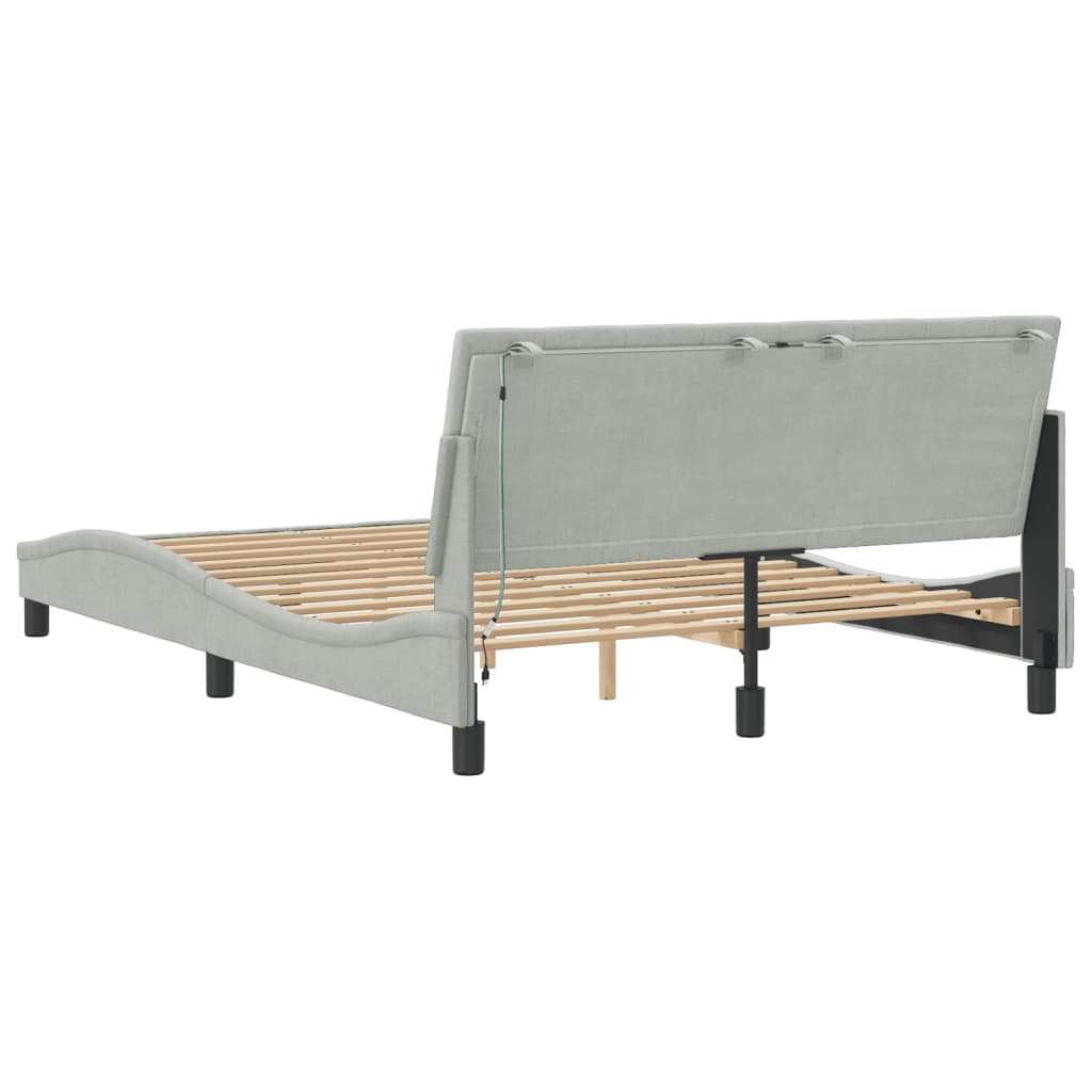 Bedframe met LED zonder matras "Hanko" fluweel lichtgrijs 140x190 cm is nu te koop bij PeponiXL, paradijselijk wonen!