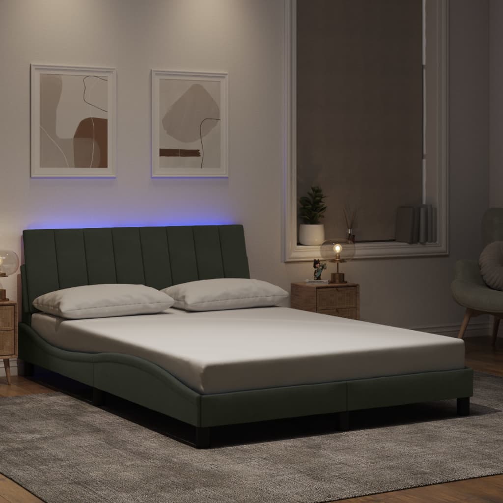 Bedframe met LED zonder matras "Hanko" fluweel lichtgrijs 140x190 cm is nu te koop bij PeponiXL, paradijselijk wonen!