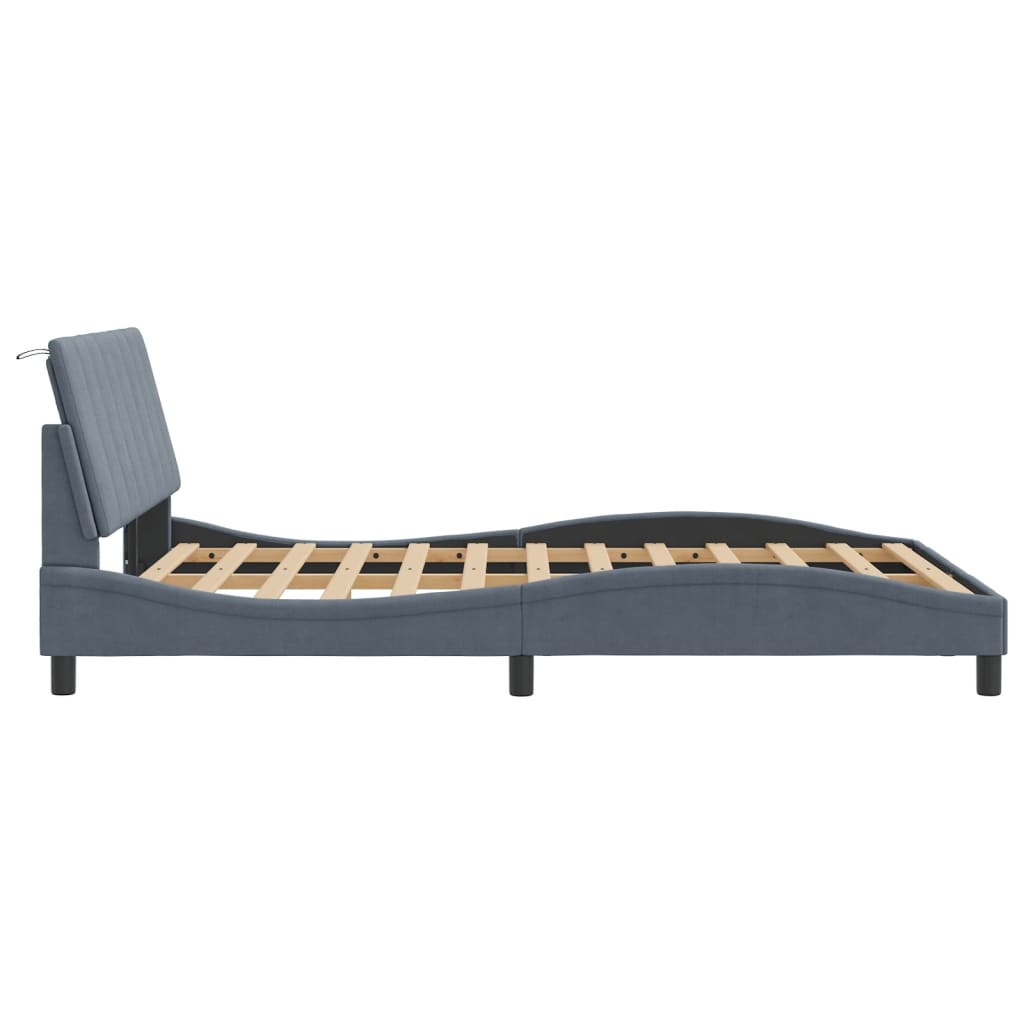 Bedframe met LED zonder matras "Hanko" fluweel donkergrijs 140x190 cm is nu te koop bij PeponiXL, paradijselijk wonen!