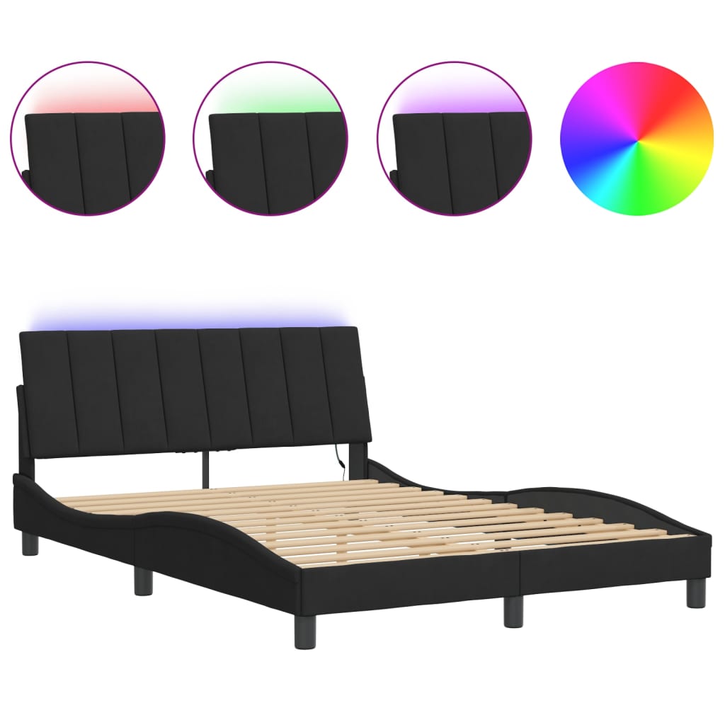 Bedframe met LED zonder matras "Hanko" fluweel zwart 140x190 cm is nu te koop bij PeponiXL, paradijselijk wonen!