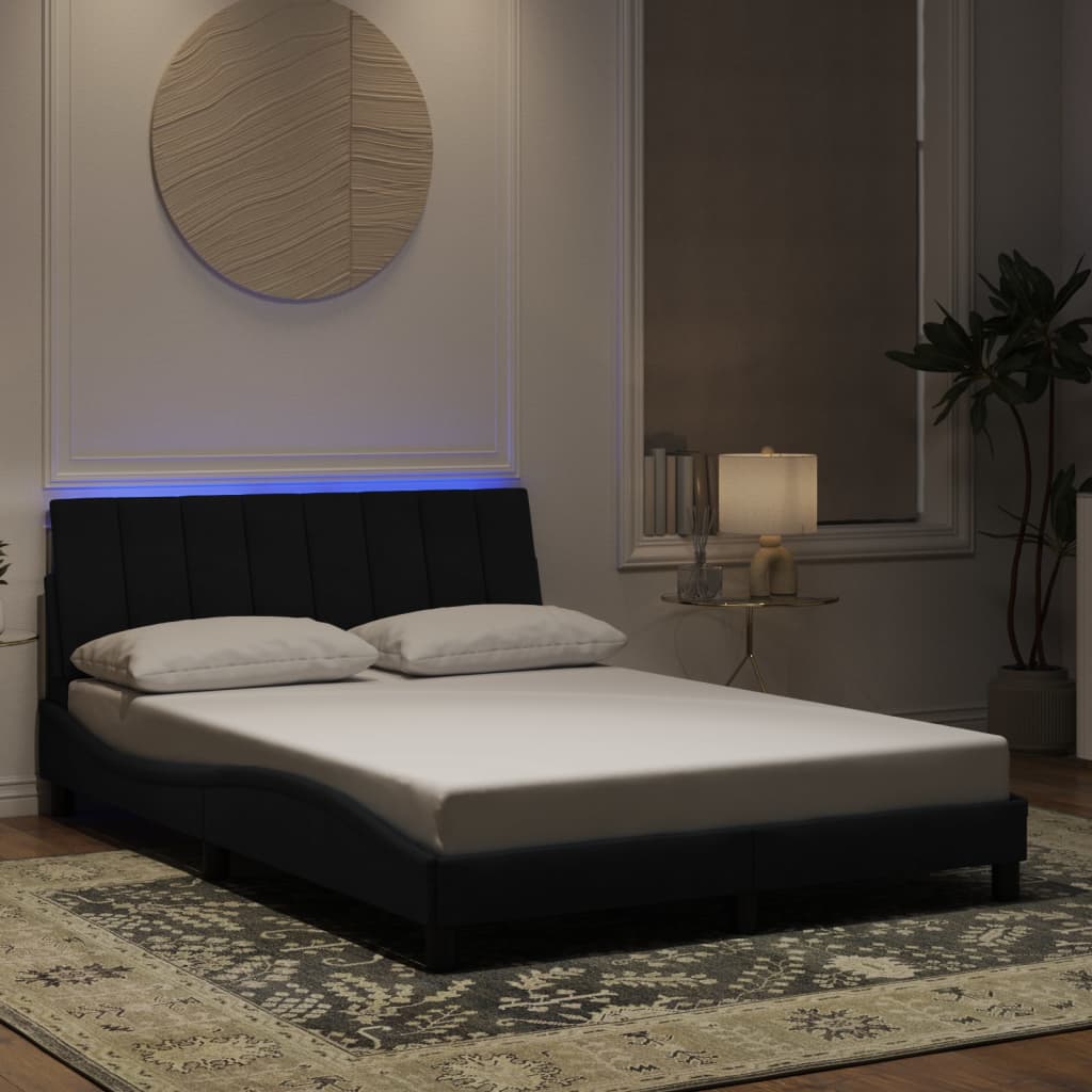 Bedframe met LED zonder matras "Hanko" fluweel zwart 140x190 cm is nu te koop bij PeponiXL, paradijselijk wonen!