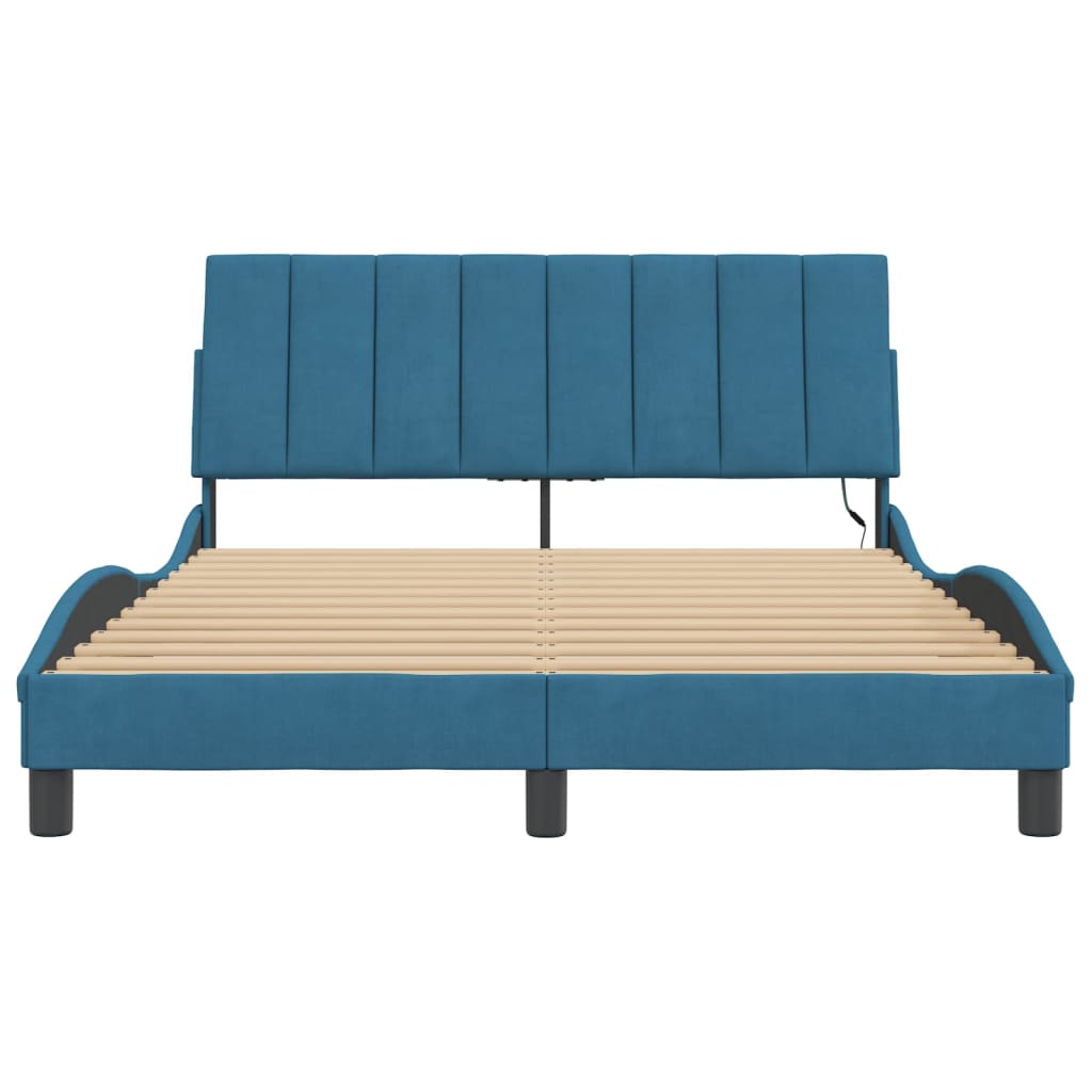 Bedframe met LED zonder matras "Hanko" fluweel blauw 140x190 cm is nu te koop bij PeponiXL, paradijselijk wonen!