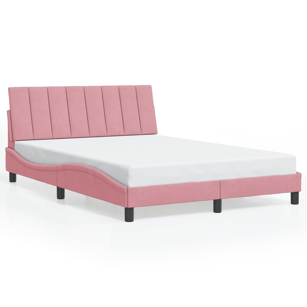 Bedframe met LED zonder matras "Hanko" fluweel roze 140x190 cm is nu te koop bij PeponiXL, paradijselijk wonen!