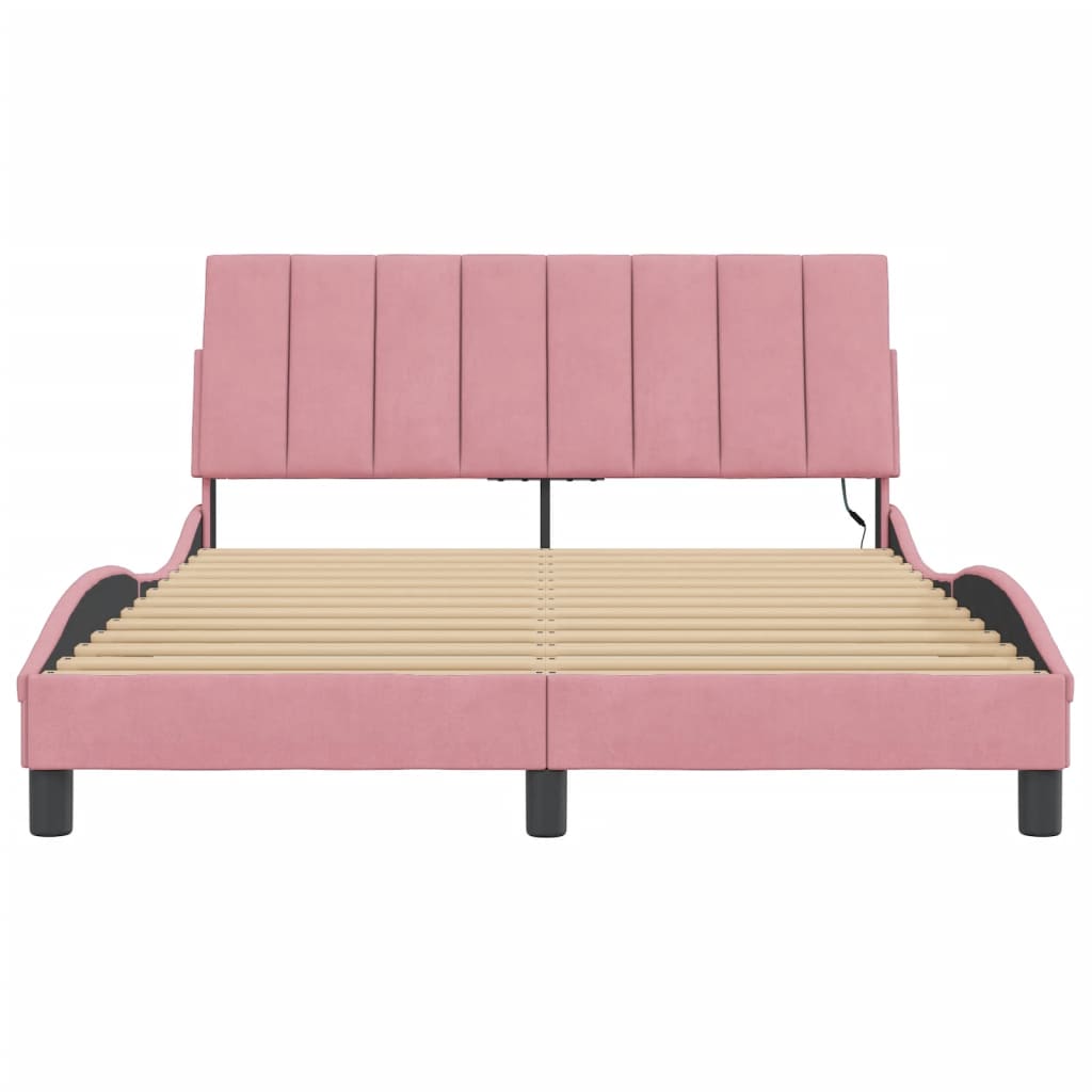 Bedframe met LED zonder matras "Hanko" fluweel roze 140x190 cm is nu te koop bij PeponiXL, paradijselijk wonen!