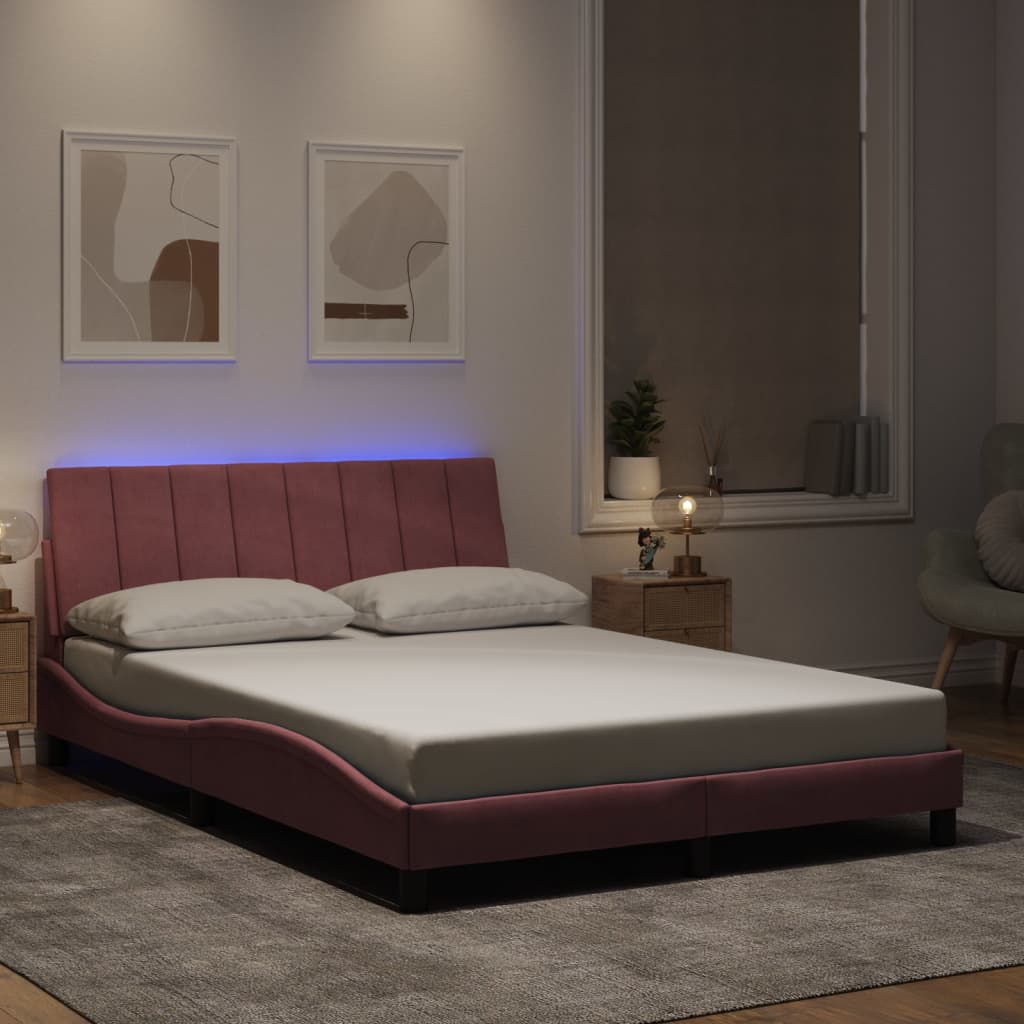 Bedframe met LED zonder matras "Hanko" fluweel roze 140x190 cm is nu te koop bij PeponiXL, paradijselijk wonen!