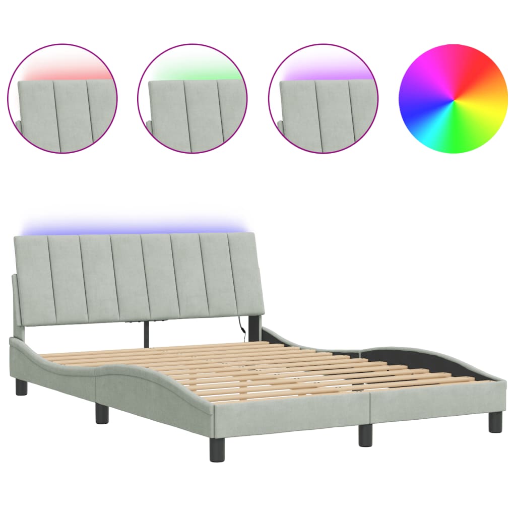 Bedframe met LED zonder matras "Hanko" fluweel lichtgrijs 140x200 cm is nu te koop bij PeponiXL, paradijselijk wonen!