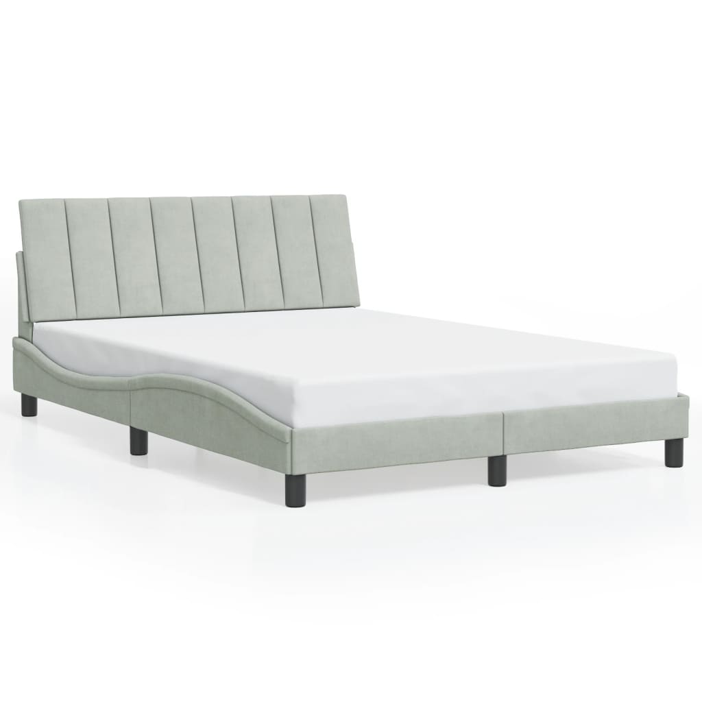 Bedframe met LED zonder matras "Hanko" fluweel lichtgrijs 140x200 cm is nu te koop bij PeponiXL, paradijselijk wonen!