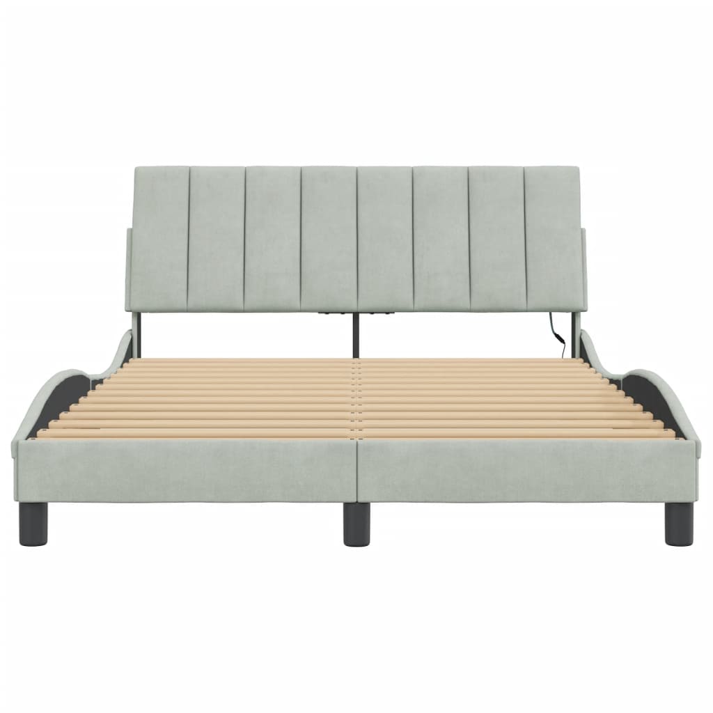 Bedframe met LED zonder matras "Hanko" fluweel lichtgrijs 140x200 cm is nu te koop bij PeponiXL, paradijselijk wonen!