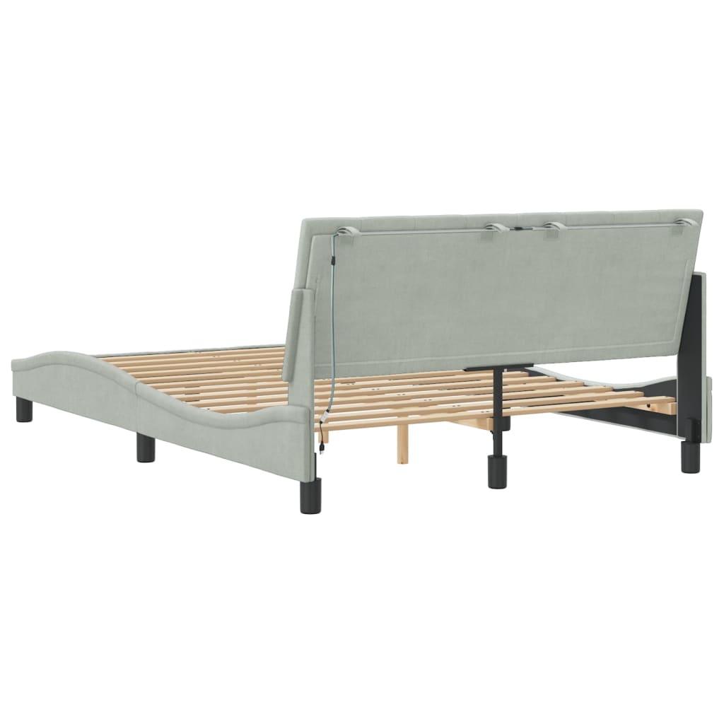 Bedframe met LED zonder matras "Hanko" fluweel lichtgrijs 140x200 cm is nu te koop bij PeponiXL, paradijselijk wonen!