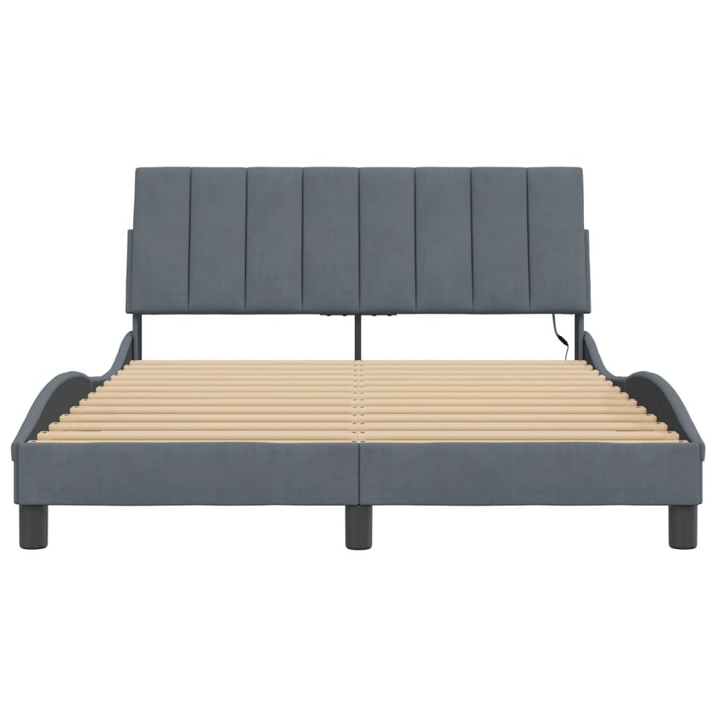 Bedframe met LED zonder matras "Hanko" fluweel donkergrijs 140x200 cm is nu te koop bij PeponiXL, paradijselijk wonen!