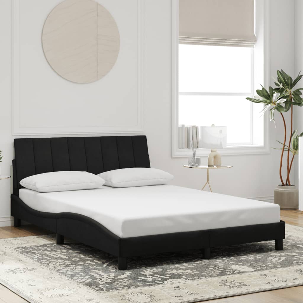 Bedframe met LED zonder matras "Hanko" fluweel zwart 140x200 cm is nu te koop bij PeponiXL, paradijselijk wonen!