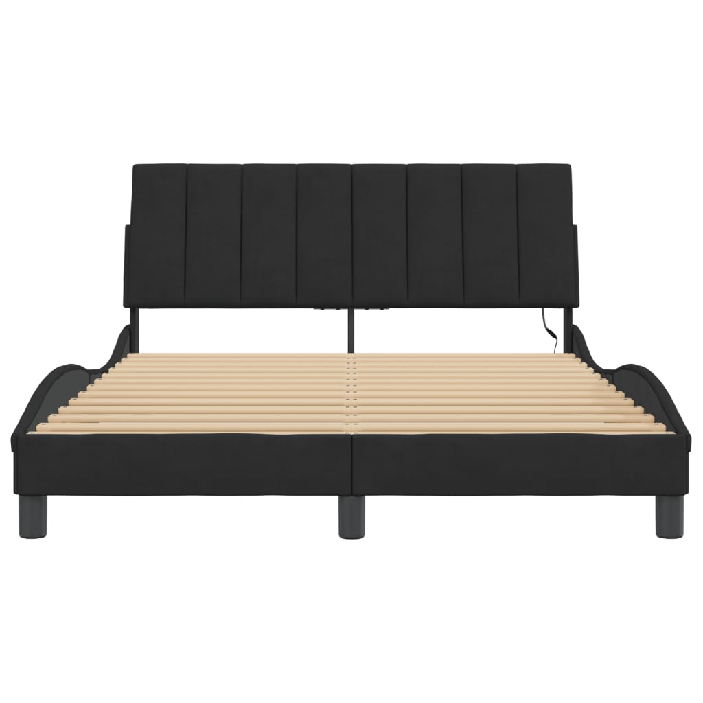Bedframe met LED zonder matras "Hanko" fluweel zwart 140x200 cm is nu te koop bij PeponiXL, paradijselijk wonen!