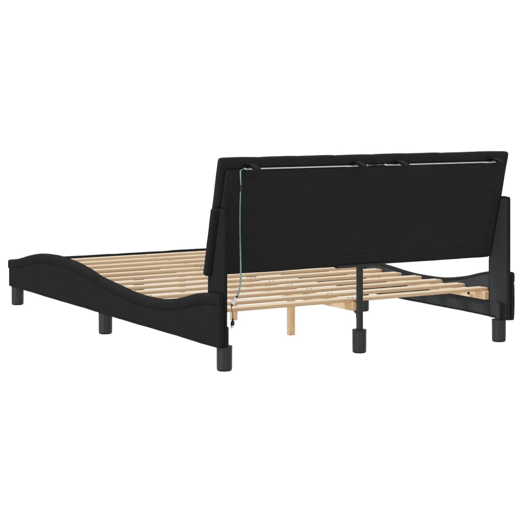 Bedframe met LED zonder matras "Hanko" fluweel zwart 140x200 cm is nu te koop bij PeponiXL, paradijselijk wonen!