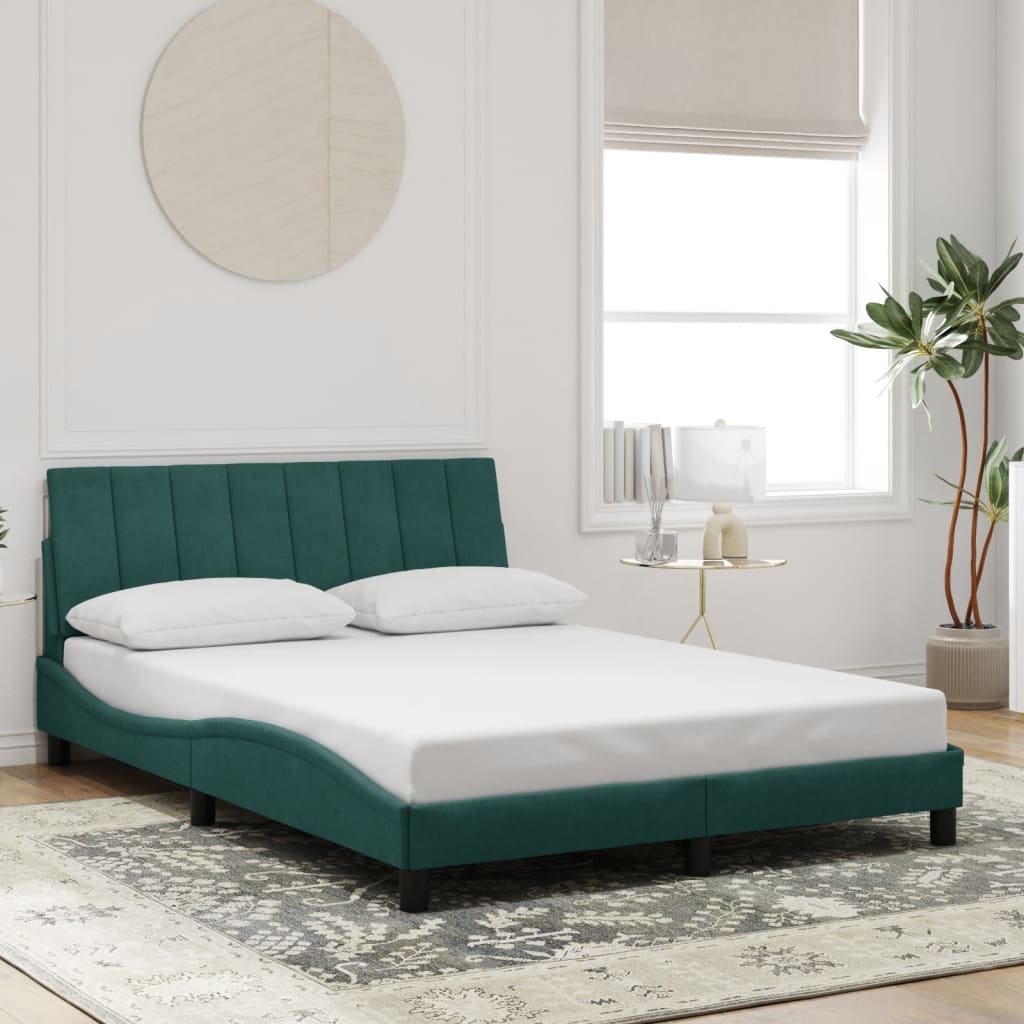 Bedframe met LED zonder matras "Hanko" fluweel donkergroen 140x200 cm is nu te koop bij PeponiXL, paradijselijk wonen!