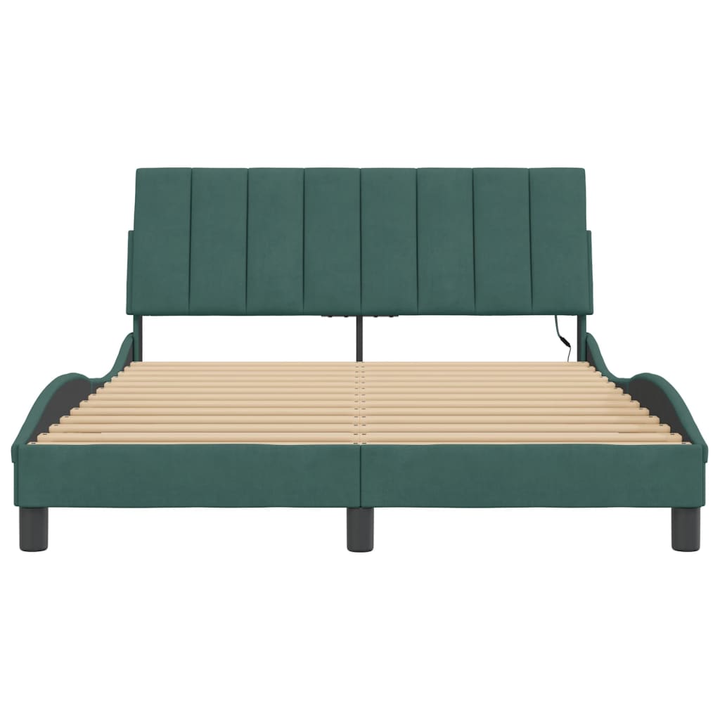 Bedframe met LED zonder matras "Hanko" fluweel donkergroen 140x200 cm is nu te koop bij PeponiXL, paradijselijk wonen!