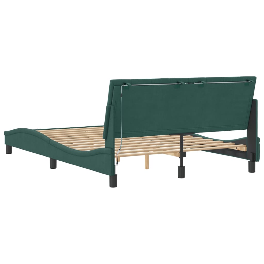 Bedframe met LED zonder matras "Hanko" fluweel donkergroen 140x200 cm is nu te koop bij PeponiXL, paradijselijk wonen!