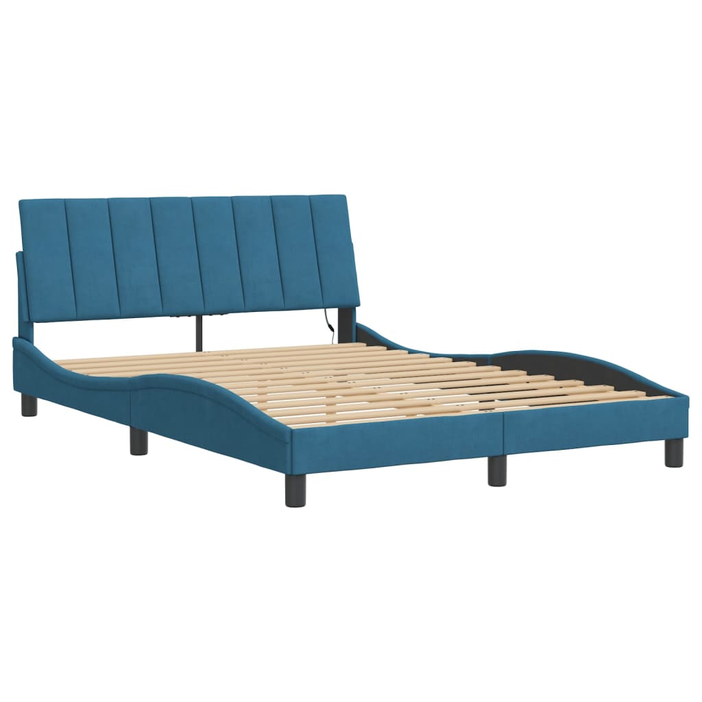 Bedframe met LED zonder matras "Hanko" fluweel blauw 140x200 cm is nu te koop bij PeponiXL, paradijselijk wonen!