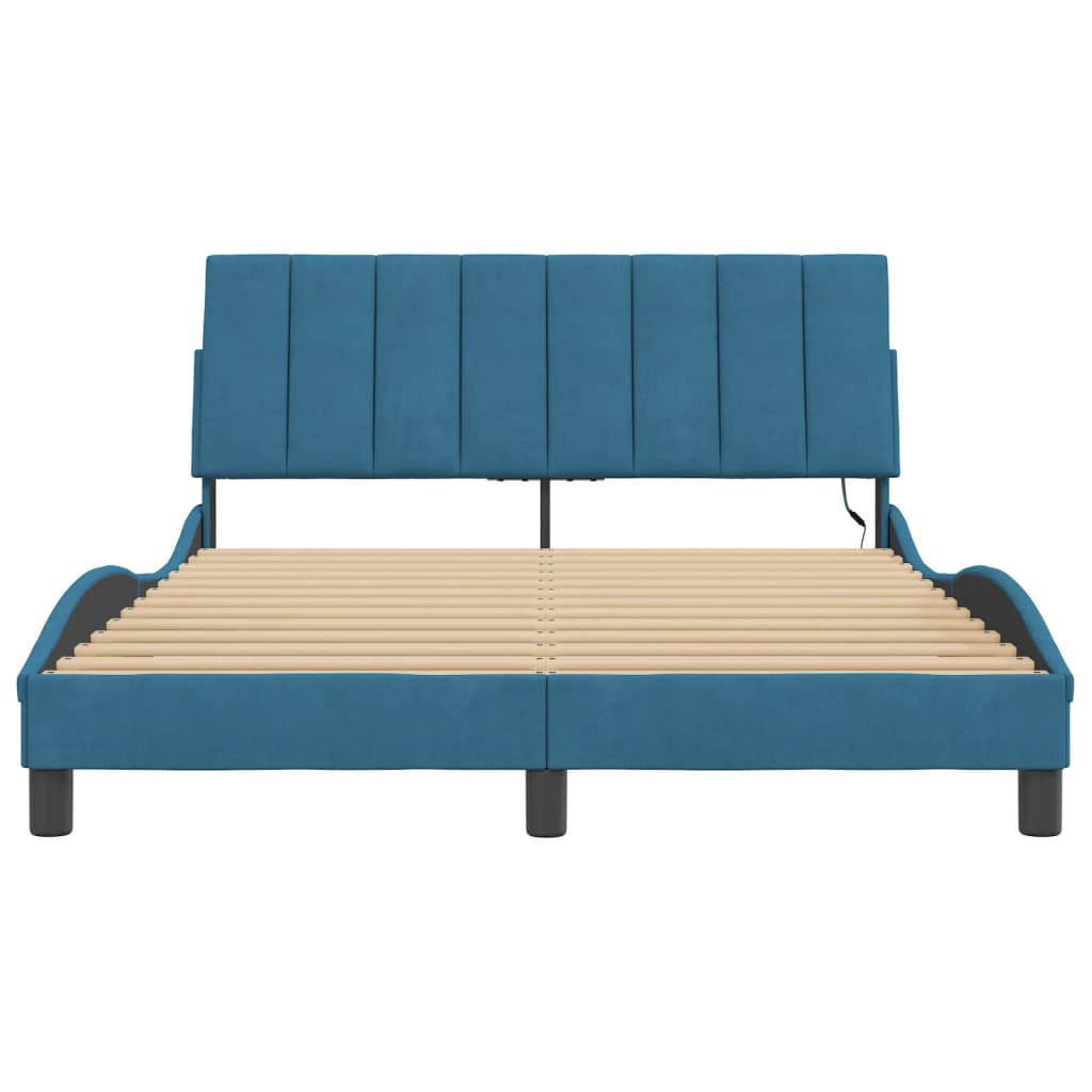Bedframe met LED zonder matras "Hanko" fluweel blauw 140x200 cm is nu te koop bij PeponiXL, paradijselijk wonen!
