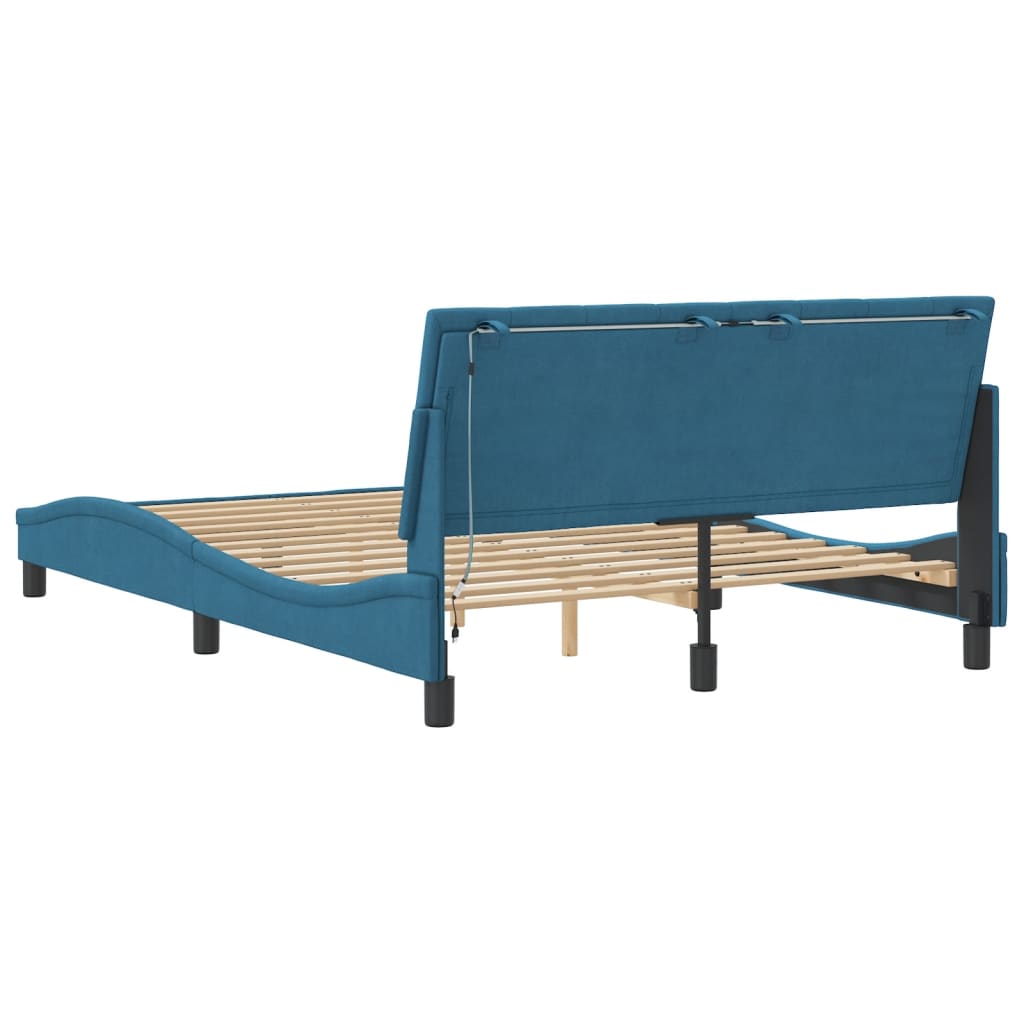 Bedframe met LED zonder matras "Hanko" fluweel blauw 140x200 cm is nu te koop bij PeponiXL, paradijselijk wonen!