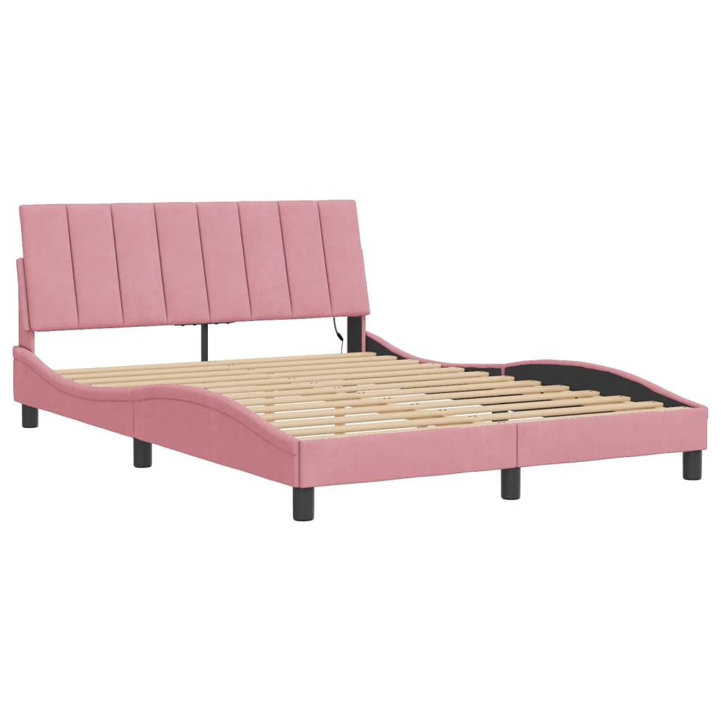 Bedframe met LED zonder matras "Hanko" fluweel roze 140x200 cm is nu te koop bij PeponiXL, paradijselijk wonen!