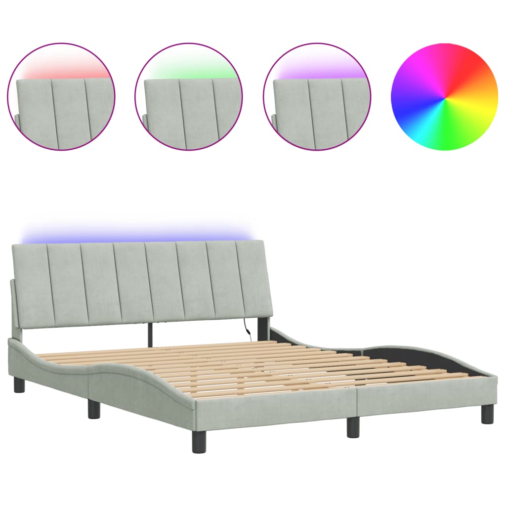 Bedframe met LED zonder matras "Hanko" fluweel lichtgrijs 160x200 cm is nu te koop bij PeponiXL, paradijselijk wonen!