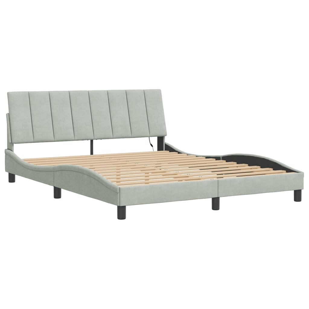 Bedframe met LED zonder matras "Hanko" fluweel lichtgrijs 160x200 cm is nu te koop bij PeponiXL, paradijselijk wonen!