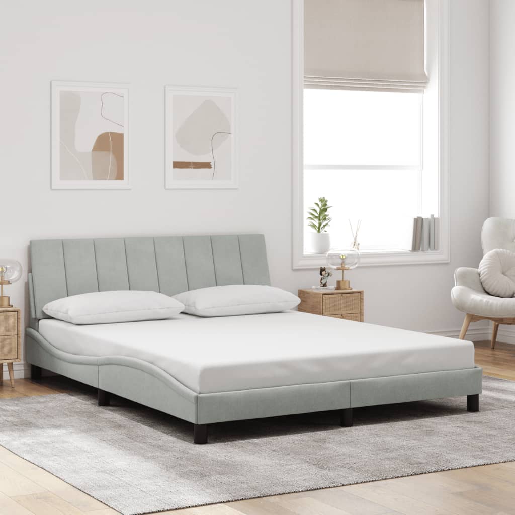 Bedframe met LED zonder matras "Hanko" fluweel lichtgrijs 160x200 cm is nu te koop bij PeponiXL, paradijselijk wonen!