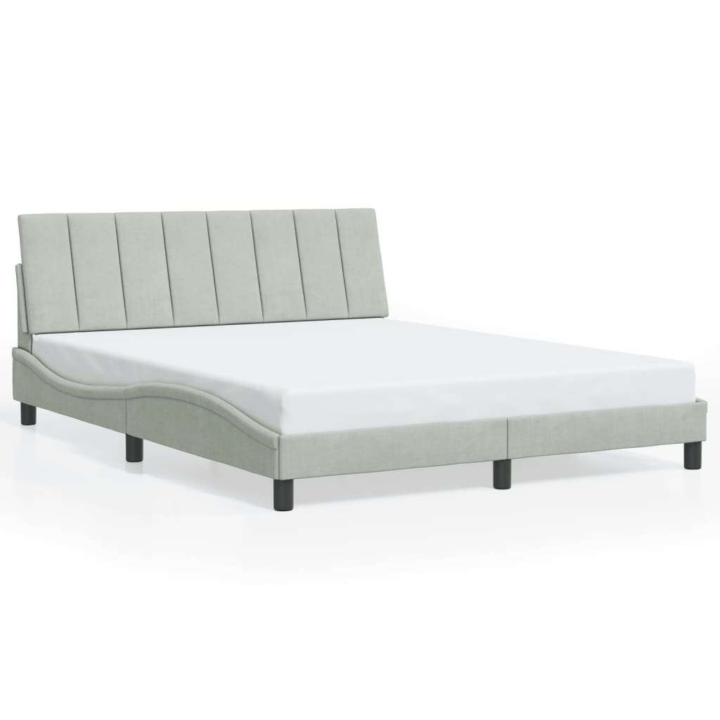 Bedframe met LED zonder matras "Hanko" fluweel lichtgrijs 160x200 cm is nu te koop bij PeponiXL, paradijselijk wonen!