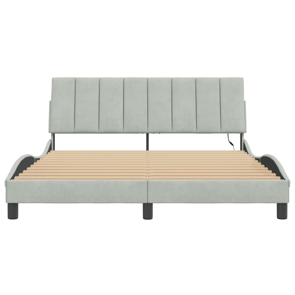 Bedframe met LED zonder matras "Hanko" fluweel lichtgrijs 160x200 cm is nu te koop bij PeponiXL, paradijselijk wonen!