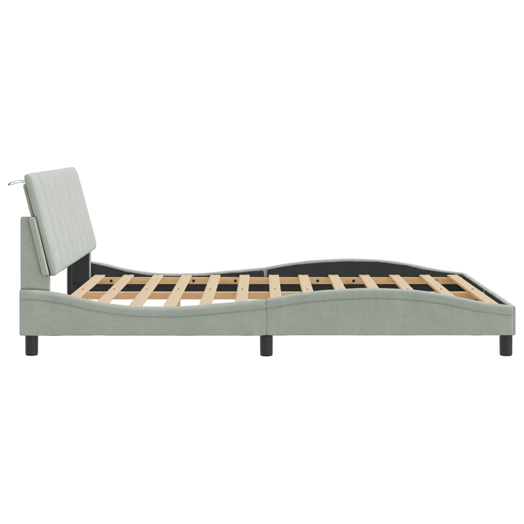 Bedframe met LED zonder matras "Hanko" fluweel lichtgrijs 160x200 cm is nu te koop bij PeponiXL, paradijselijk wonen!