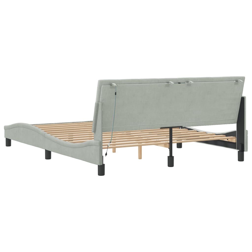 Bedframe met LED zonder matras "Hanko" fluweel lichtgrijs 160x200 cm is nu te koop bij PeponiXL, paradijselijk wonen!