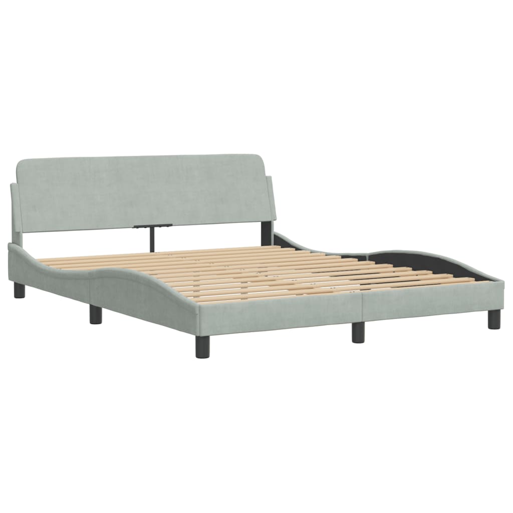 Bedframe met LED zonder matras "Hanko" fluweel lichtgrijs 160x200 cm is nu te koop bij PeponiXL, paradijselijk wonen!